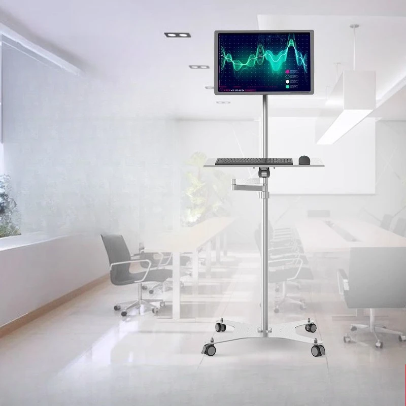 Monitor, floor-to-ceiling mobile bracket, dual-screen up and down, computer TV data, medical, with keyboard, cart rack