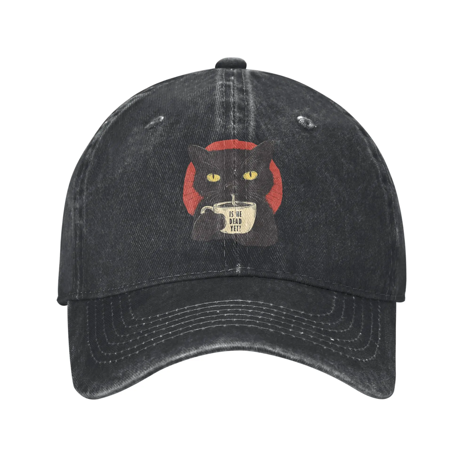 is He Vintage Dead Yet Funny Black Cat Humor Casual Baseball Cap Summer  Trucker Hat High Quality Outdoor Sports Snapback Cap
