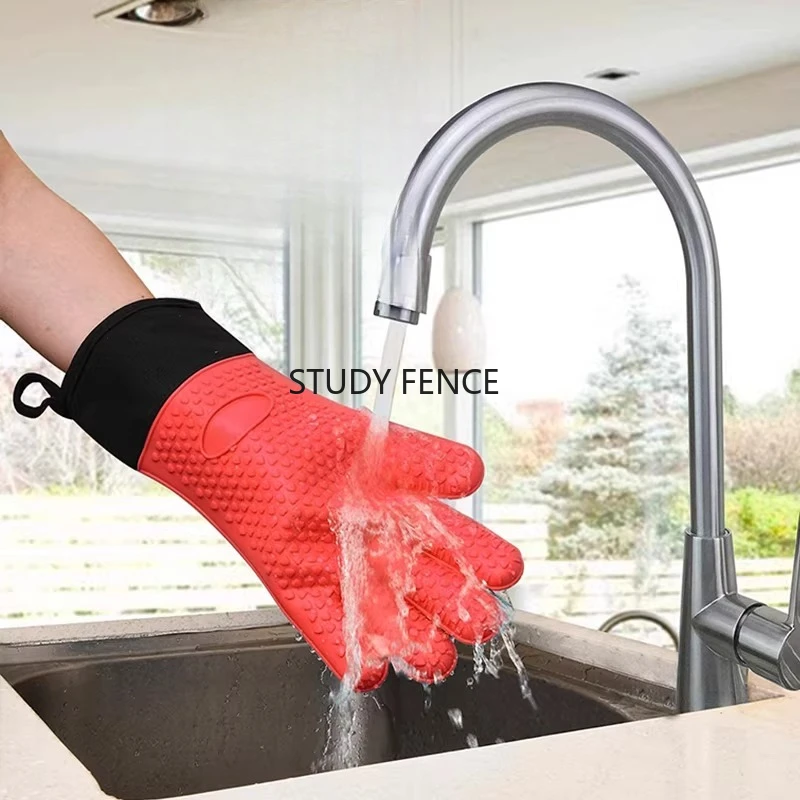 1 Pair Silicone Gloves Anti Scald/heat-insulating Gloves Finger Divided Silicone Gloves Baking Glove Household Daily Necessities