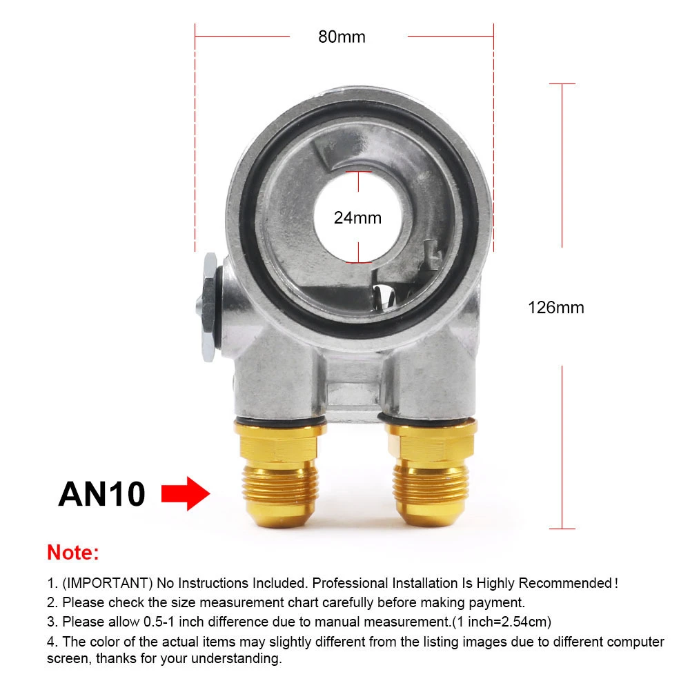 Fit For Oil Filter Cooler Sandwich Thread Plate Adapter AN10 + 80 Deg 176 F Thermostat