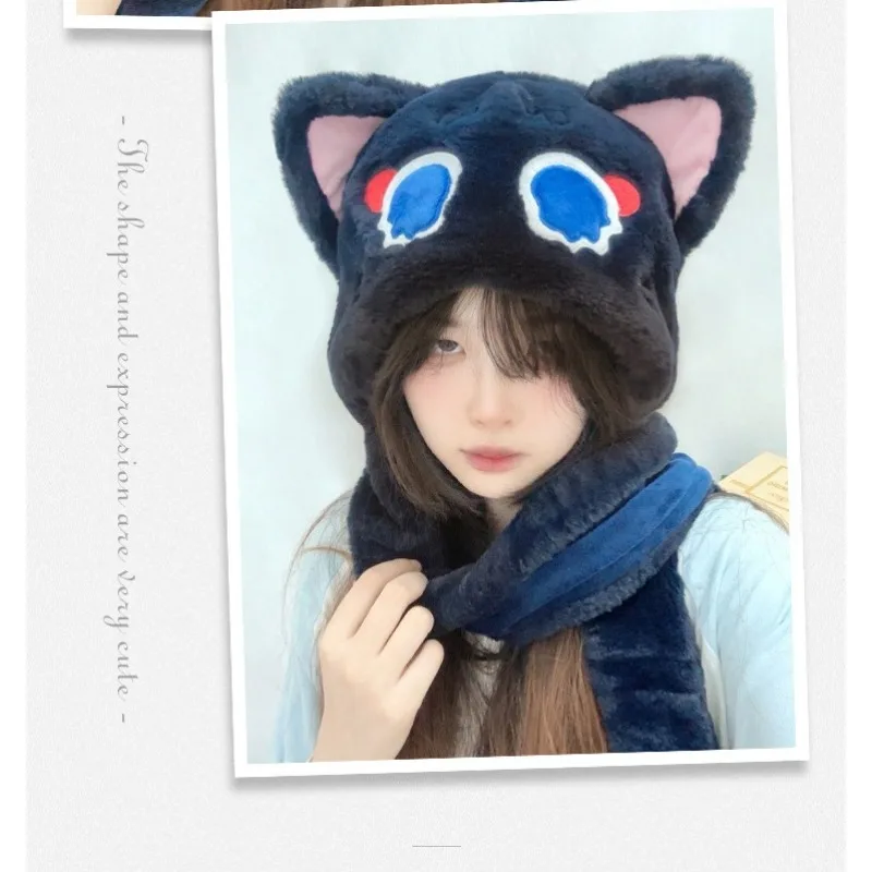 Cat Ear Claw Cosplay Scarf Plush Hoodie Winter Windproof Hat Clothing Cute Cartoon Girl Comfortable Warm Set