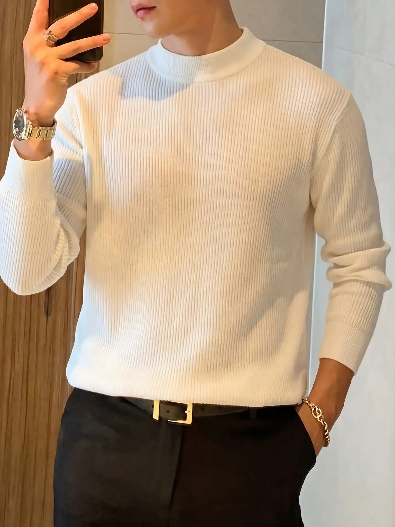 

Men's Soft Ribbed Knit Turtleneck Long Sleeve Sweater for Casual Daily Wear