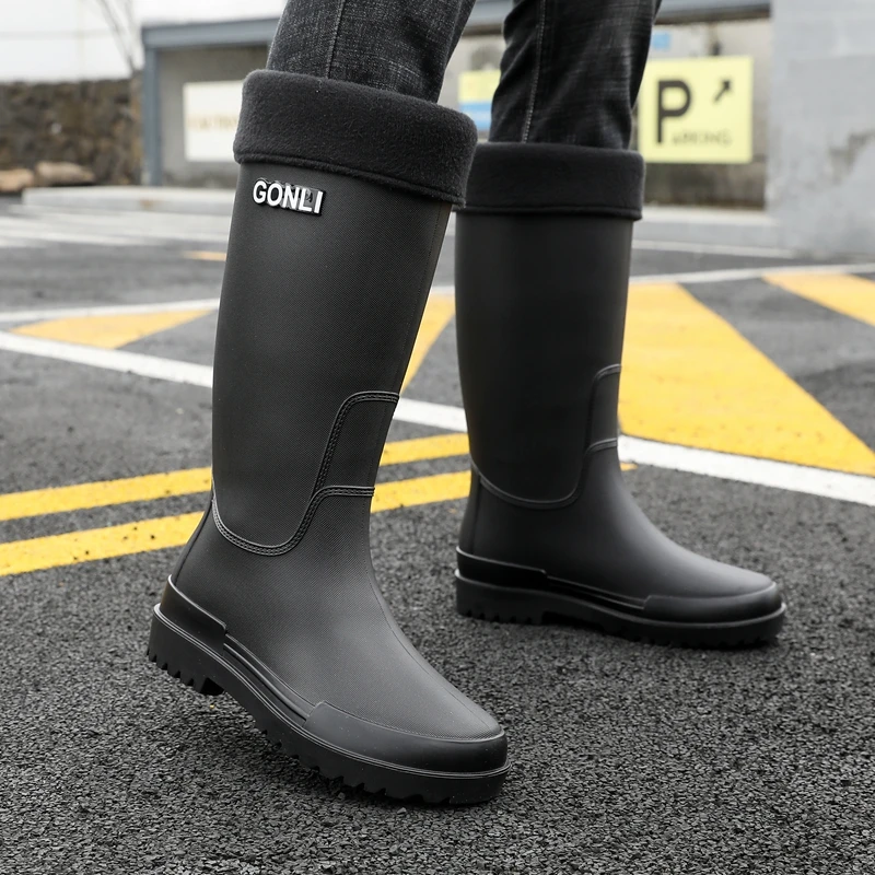 

Новинка 202, мужские резиновые сапоги с высокой трубкой, водонепроницаемые рабочие ботинки, весна-лето, осень-зима, уличные длинные дождевики с трубкой