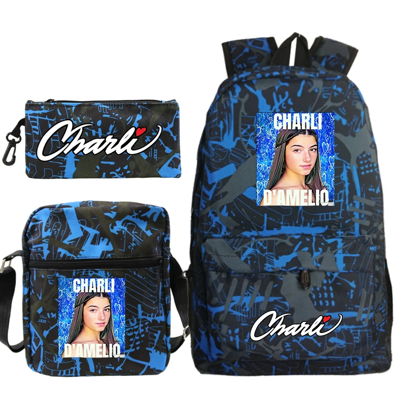 Mochila Charli Damelio Backpack 3 PCS/set Backpacks School Backpacks Casual Knapsacks School Book Bags for Teenage Girls Boys