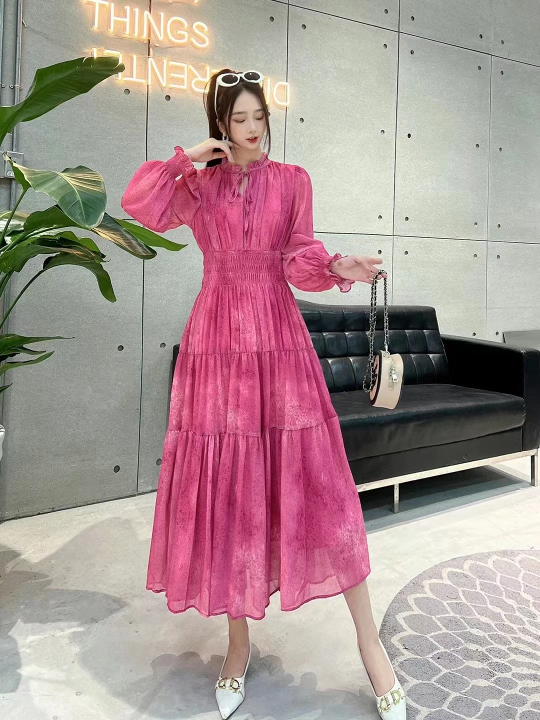 2023 New Spring Summer Women Long Sleeve Slim Long Dress High Quality Designer Fashion Tie Dye Elegant Evening Dress