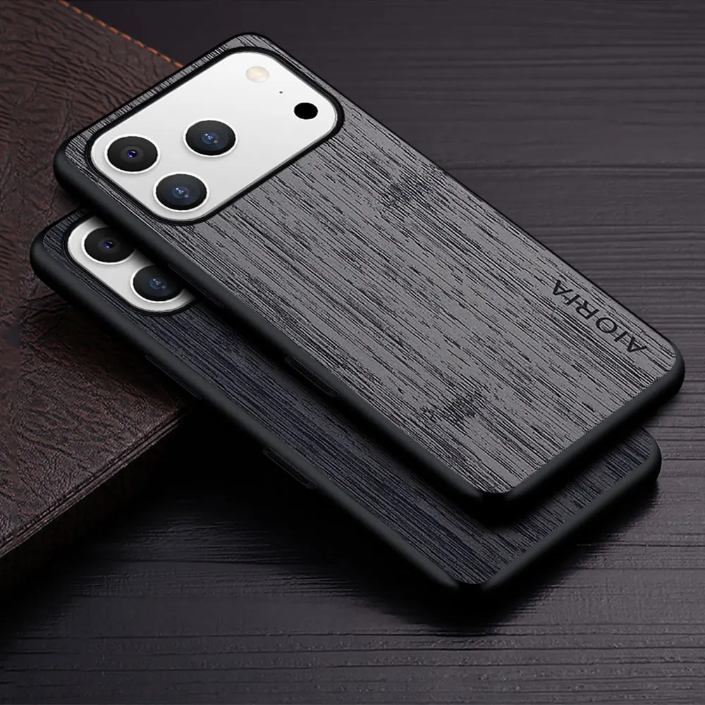 Hülle für Apple iPhone 17 Air Pro Max Bambus-Holzmuster PU-Leder Handyhülle Luxus Coque Funda für iPhone 17 Pro Max Case
