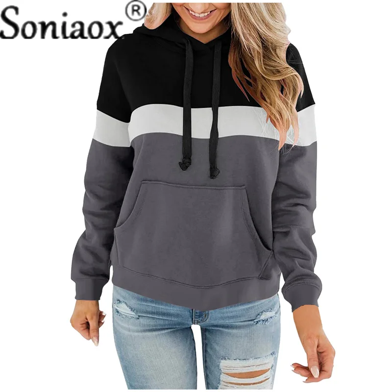 Fashion Gradient Plaid Sweatshirt Female Casual Loose Plush Hoodie Splicing Pocket Pullover Tops Korean Women's Clothing Coats