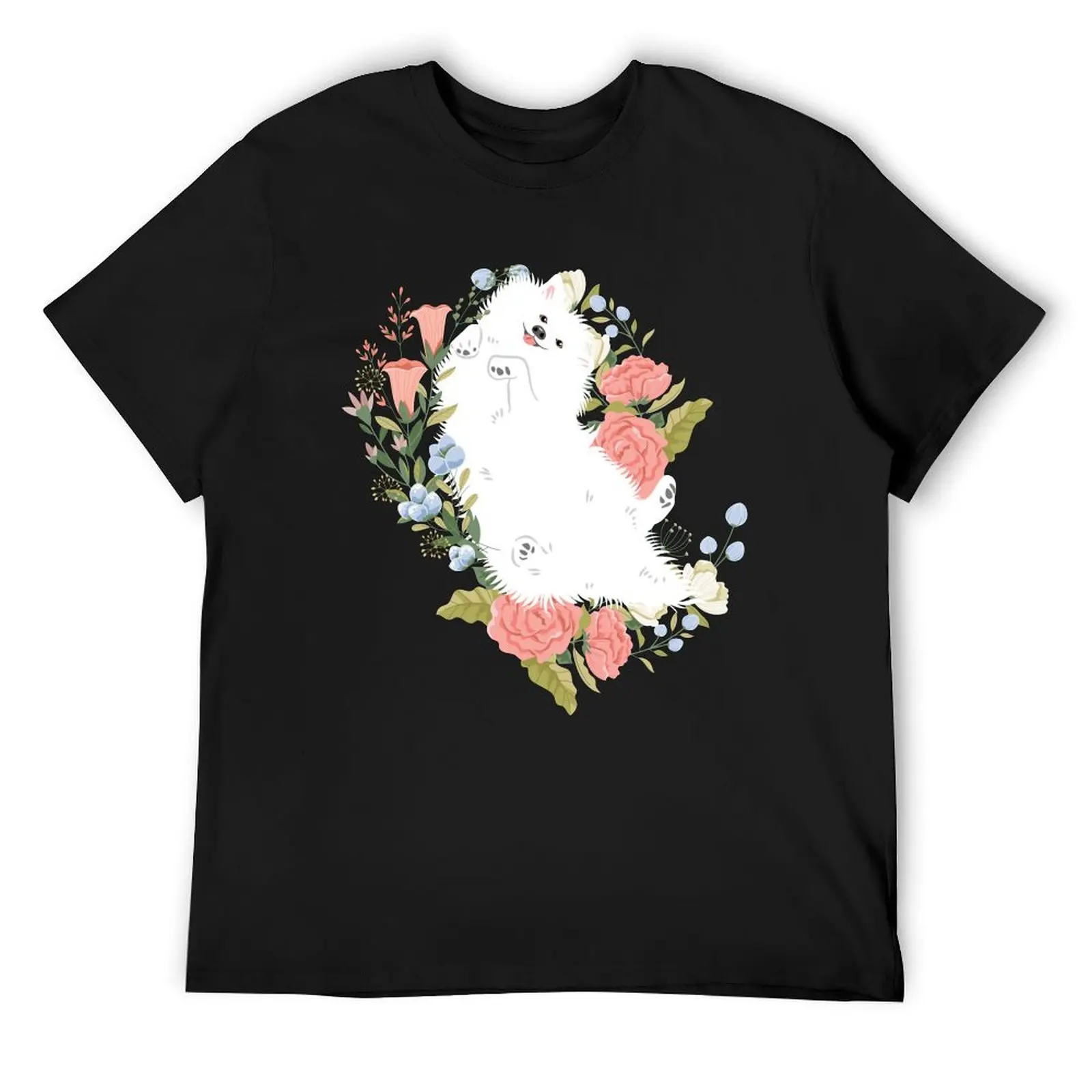 

American Eskimo Dog and Flowers - Purple Background T-Shirt blacks tees anime figures mens vintage t shirts