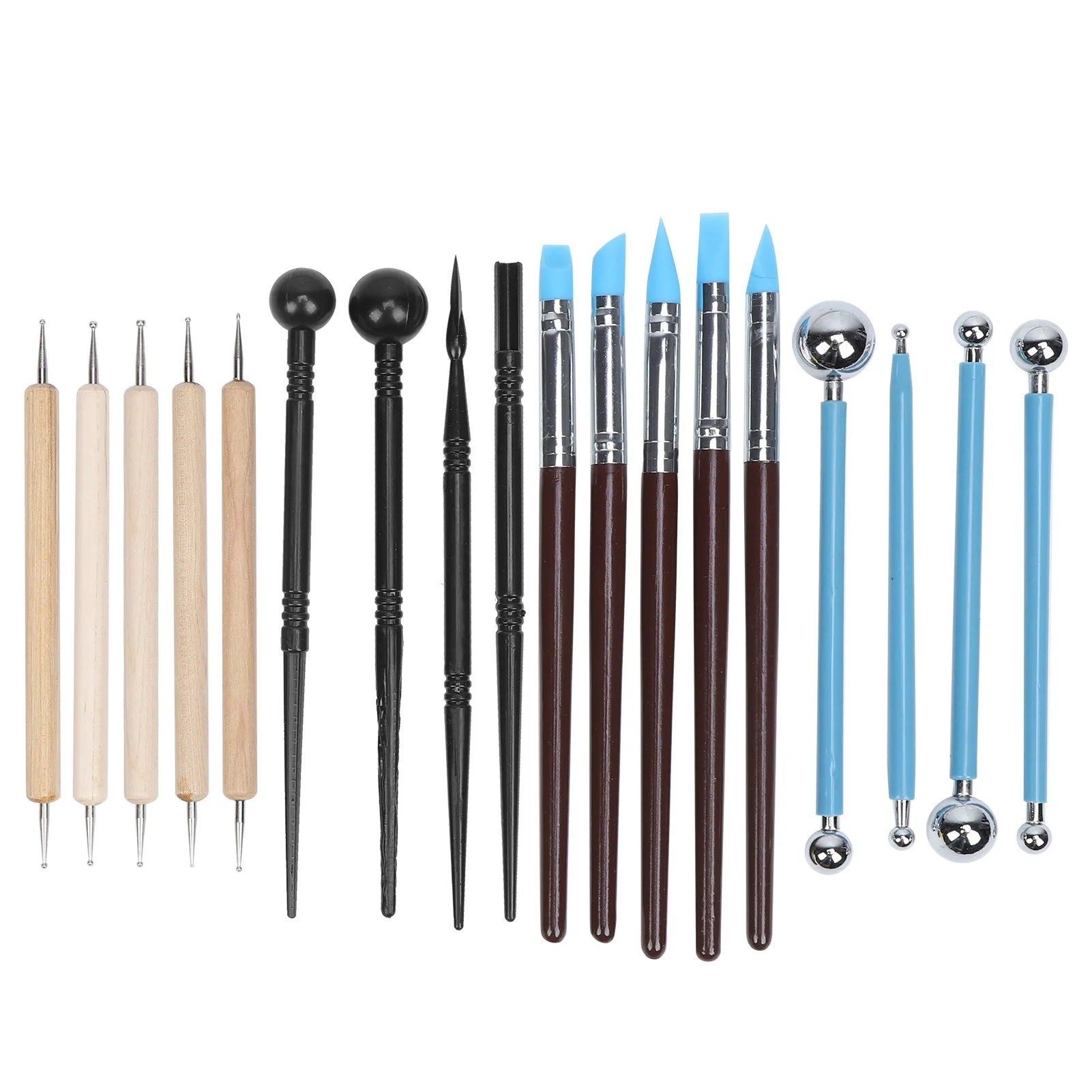 18Pcs Clay Craft Kit Creasing Stick Wooden Point Drill Pen Carving Pottery Making Tools