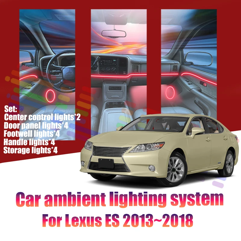 Luces LED Ambientales para Lexus ES 2013~2018 XV60 MK6, Luces de Atmósfera Coloridas, Tira de Neón Interior para Auto, Iluminación RGB de 64 Colores