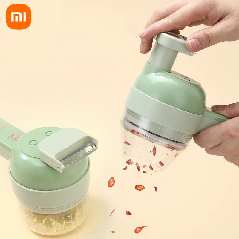 Xiaomi 4In1 Handheld Electric Vegetable Cutter Set Wireless Electric Garlic Mud Masher Chopper Cutting Pressing Mixer Food Slice