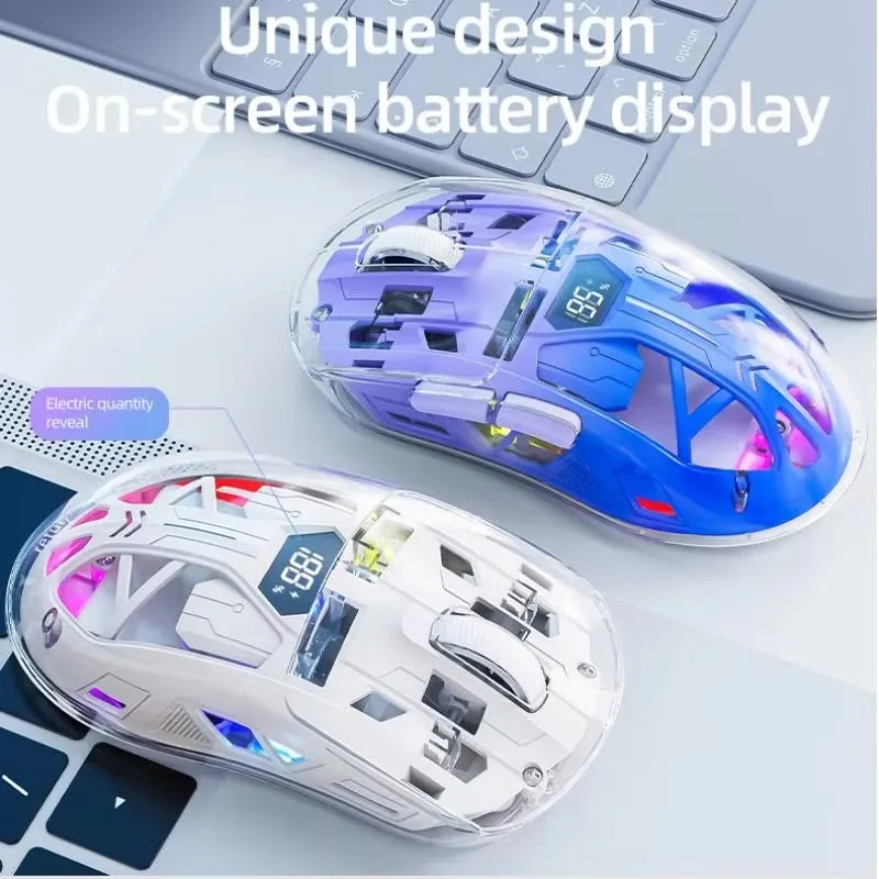 Free Wolf A2 Wireless Bluetooth Dual-mode Mouse RGB Transparent Digital Display 4000dpi Game E-sports Office Computer Mouse