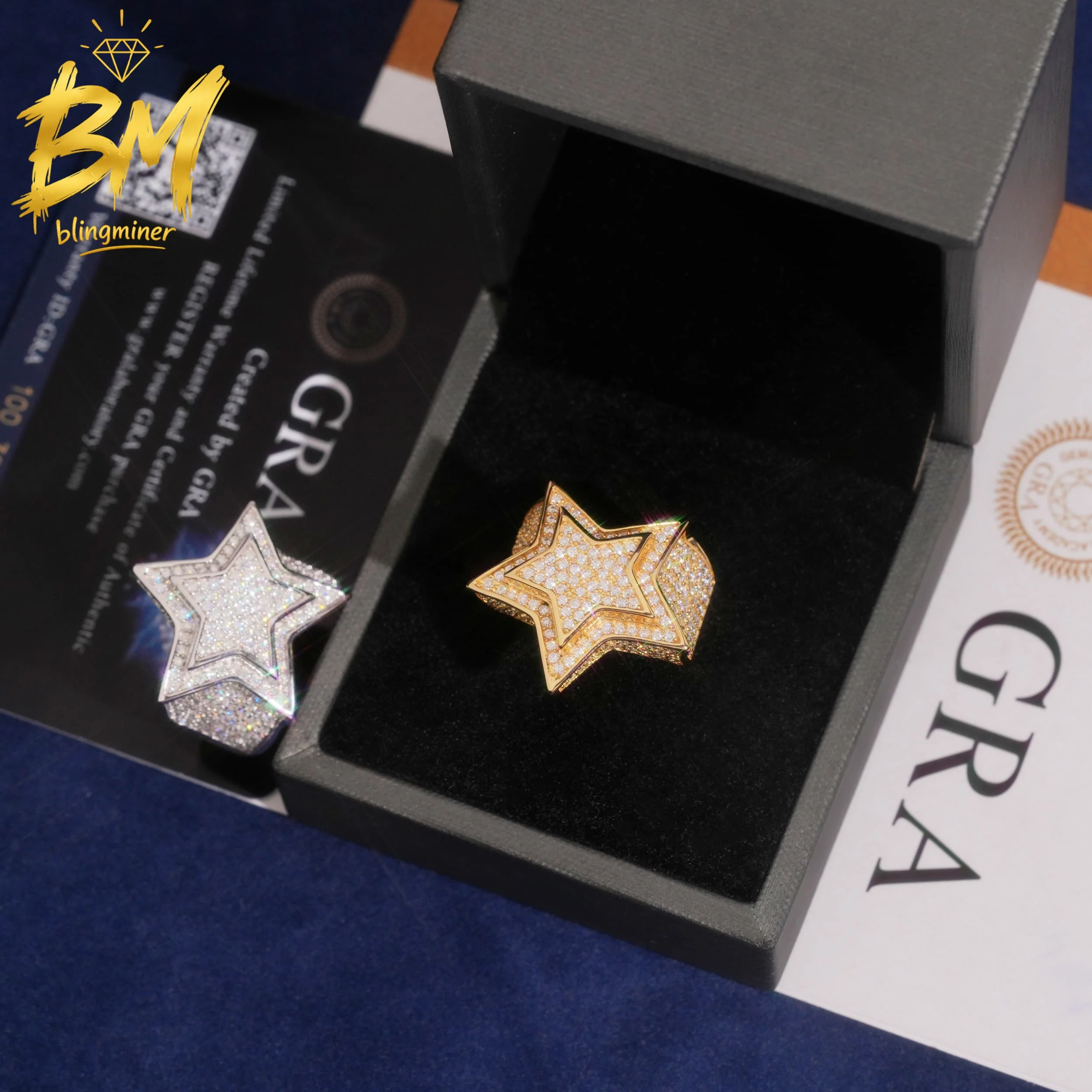 Blingminer Star Shape VS Moissanite Rings For Men Women S925 Silver Finger Jewelry Pass Diamonds Tester GRA Free Shipping