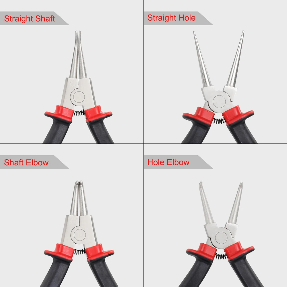Toolour 4-Piece Snap Ring Pliers Set 7-Inch Internal/External Circlip Pliers Kit (Straight/Bent Jaw)  for Ring Removal