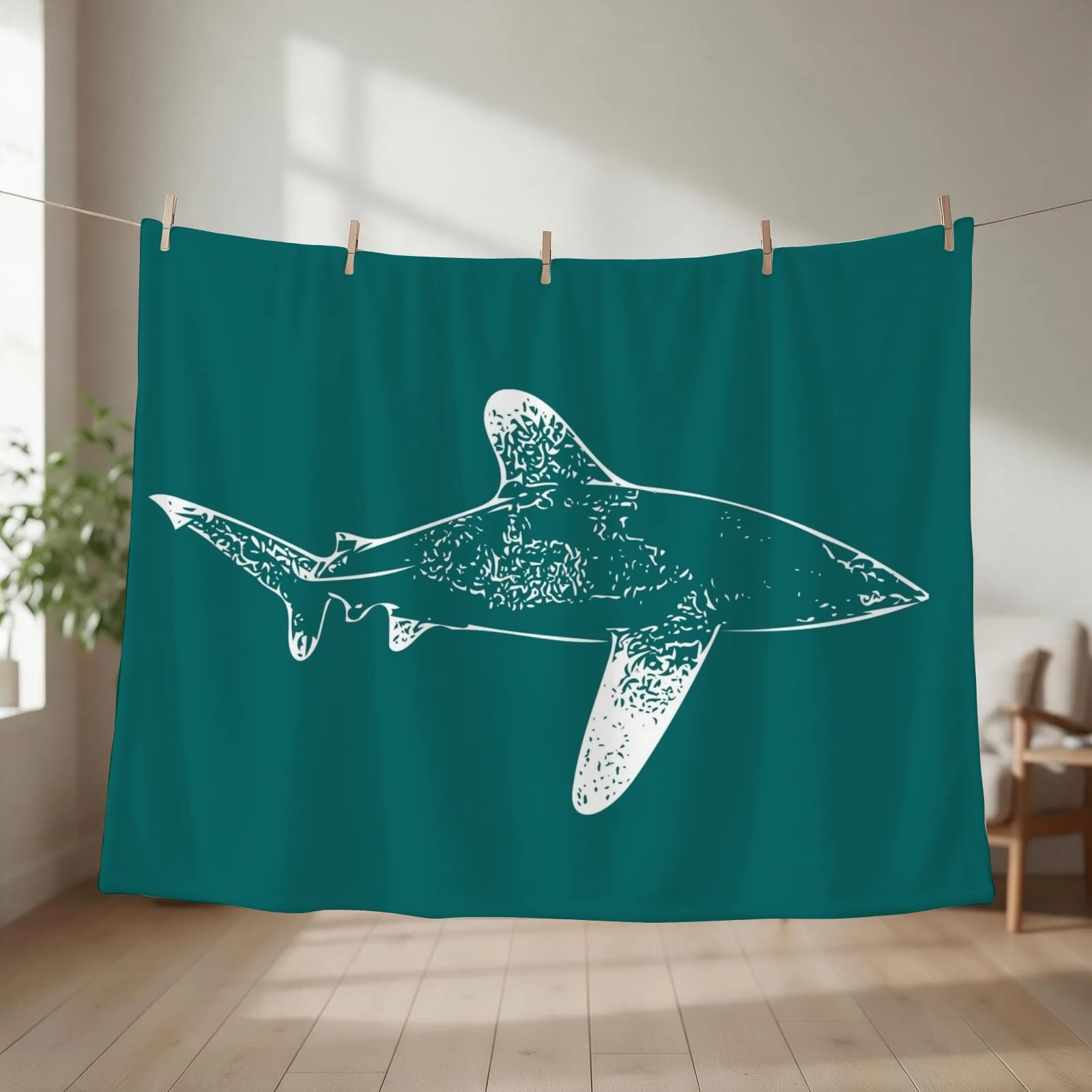 New Oceanic Whitetip Shark White Print Throw Blanket For Sofa Thin Soft Plaid Soft Big Hair Blankets