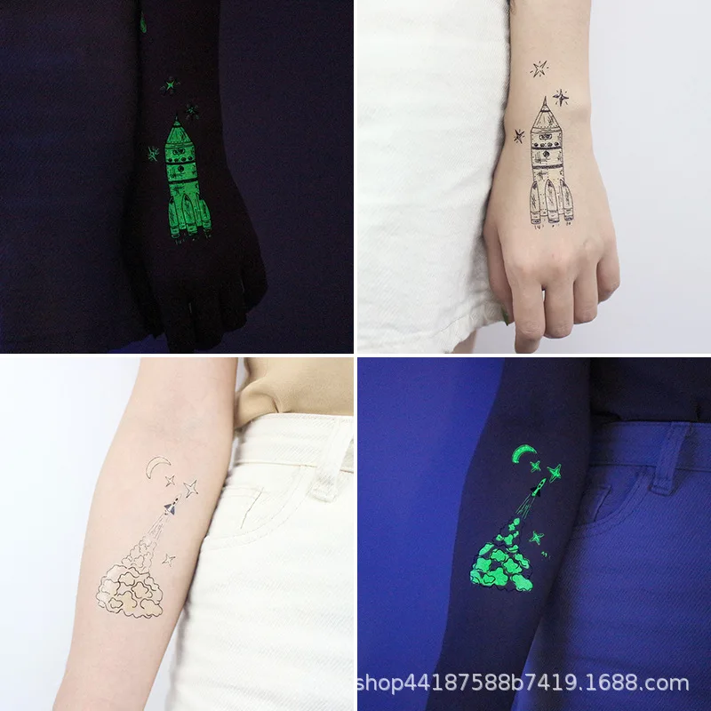 2pcs Waterproof Luminous Tattoo Stickers Cosmic Space Children's Innovative Tattoo Stickers Temporary Tattoo Stickers
