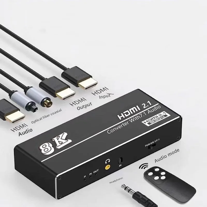 8K 60Hz HD 2.1 Audio Extractor 1 Port 7.1CH Atmos HDCP2.3 Coaxial Optical Toslink Video Audio Splitter Converter for TV Projec
