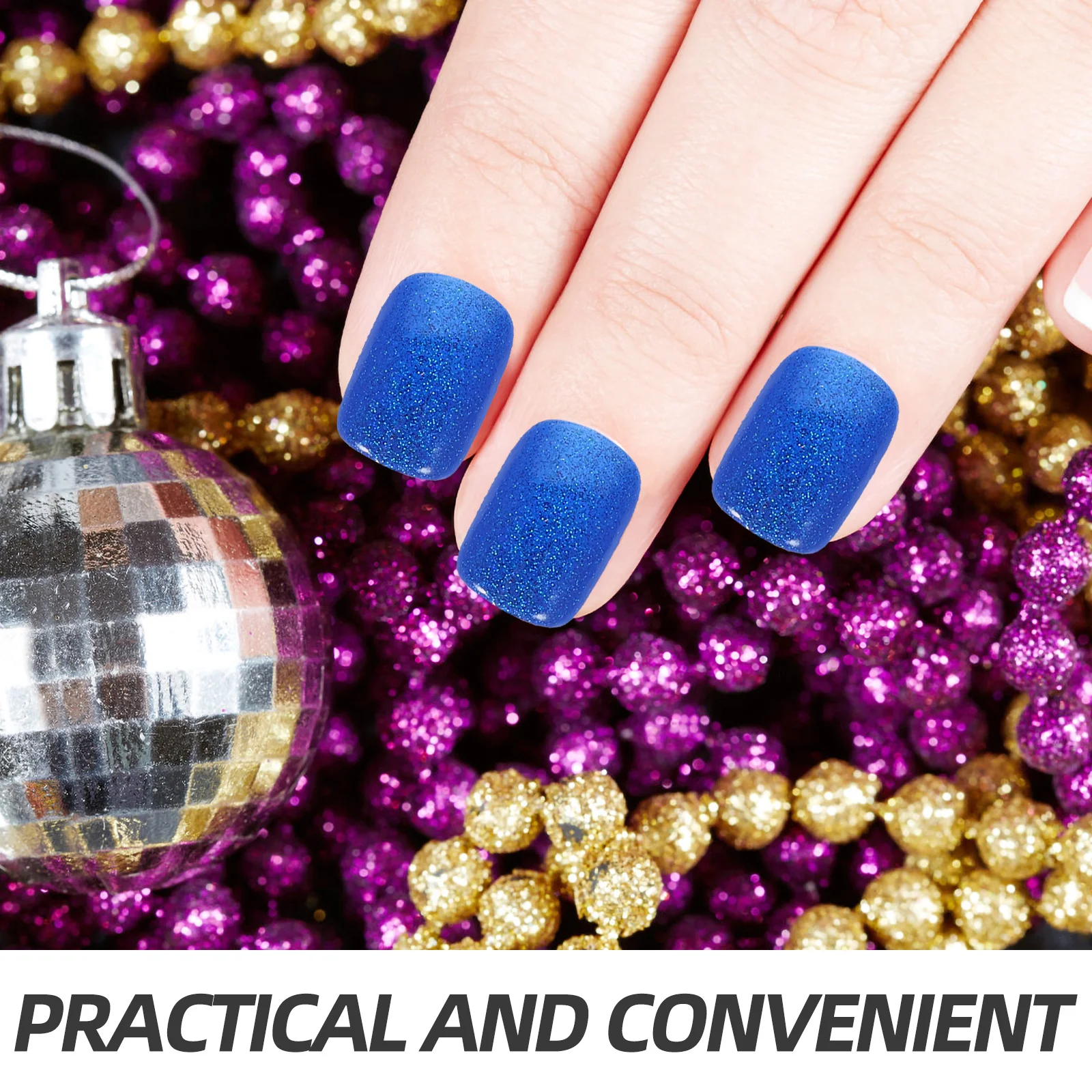 Faux ongles à paillettes et strass, 24 pièces, pointes de presse européennes et courtes