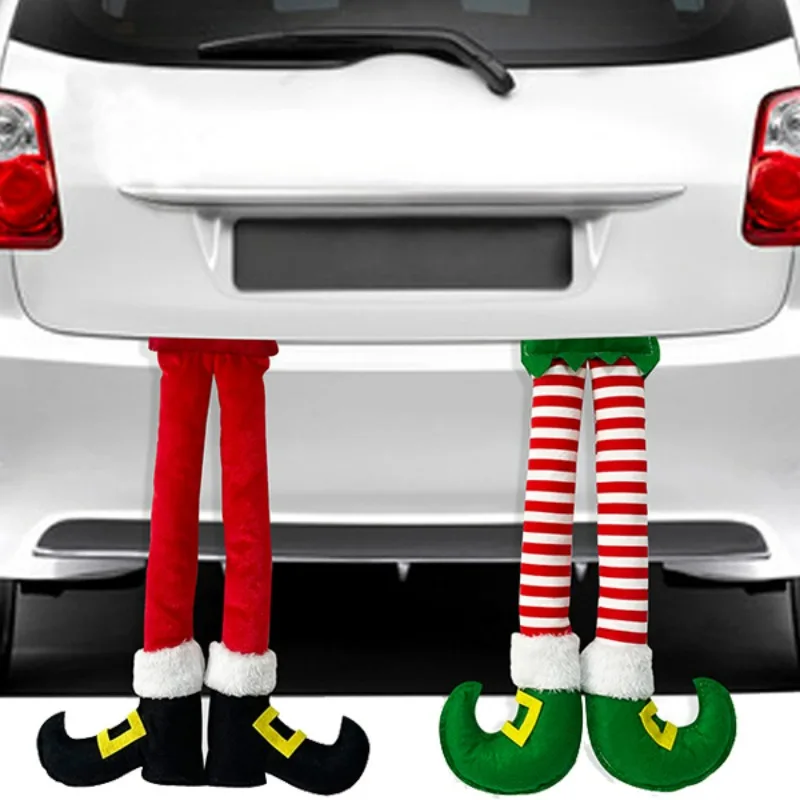 

Christmas Striped Fabric Hanging Ornament Christmas Tree Decoration Plush Santa Claus Elf Legs Home Hanging Ornament Car Decor