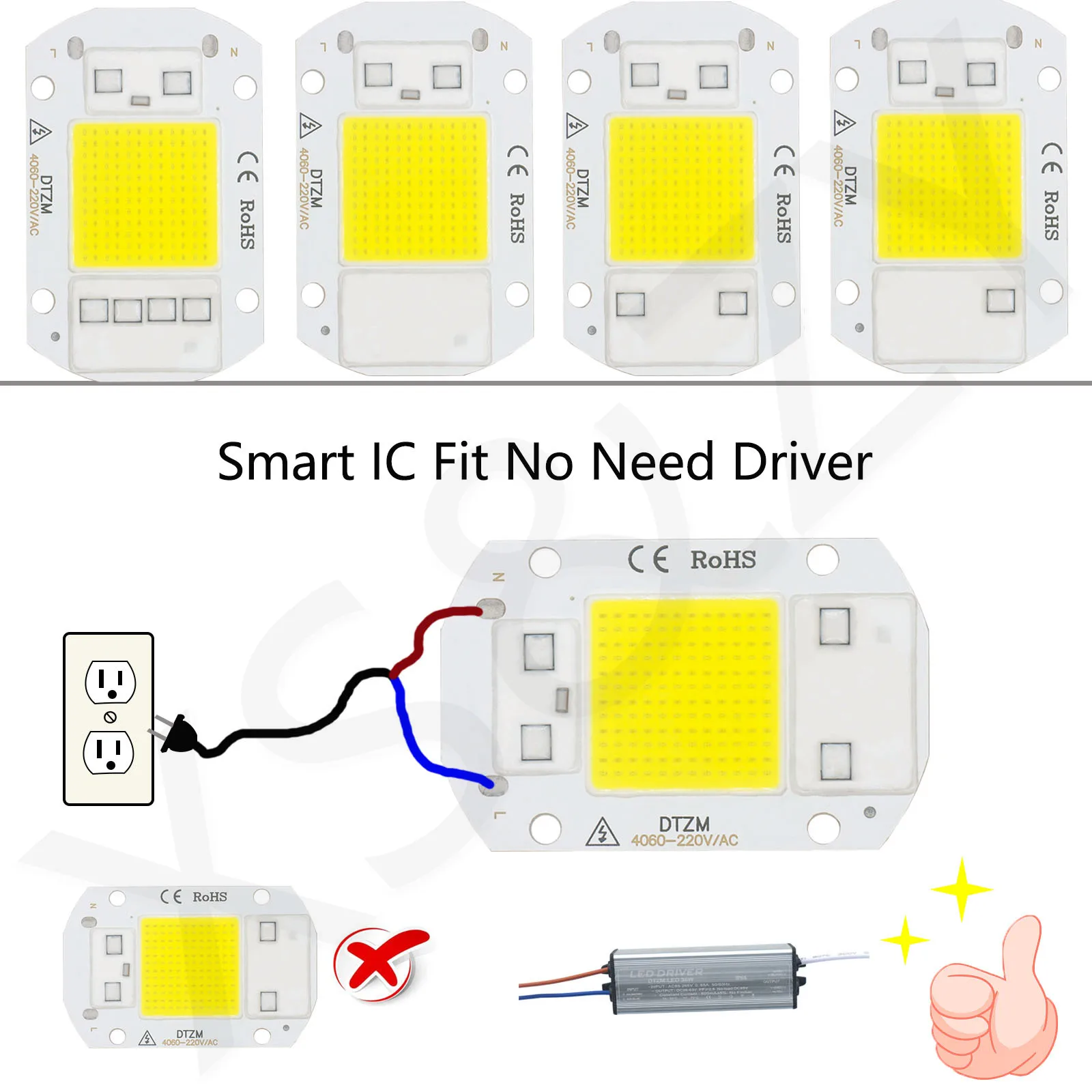 LED  Lamp Bead  AC220V 10W 20W 30W 50W  Smart IC No Need Driver DIY Flood Light LED Bulb Spotlight Outdoor Lamp