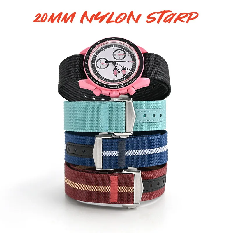 حزام ساعة من النايلون عالي الجودة مقاس 20 مم لساعة Swatch x Omega MoonSwatch وسوار ساعة رياضي مريح وإكسسوارات الساعة