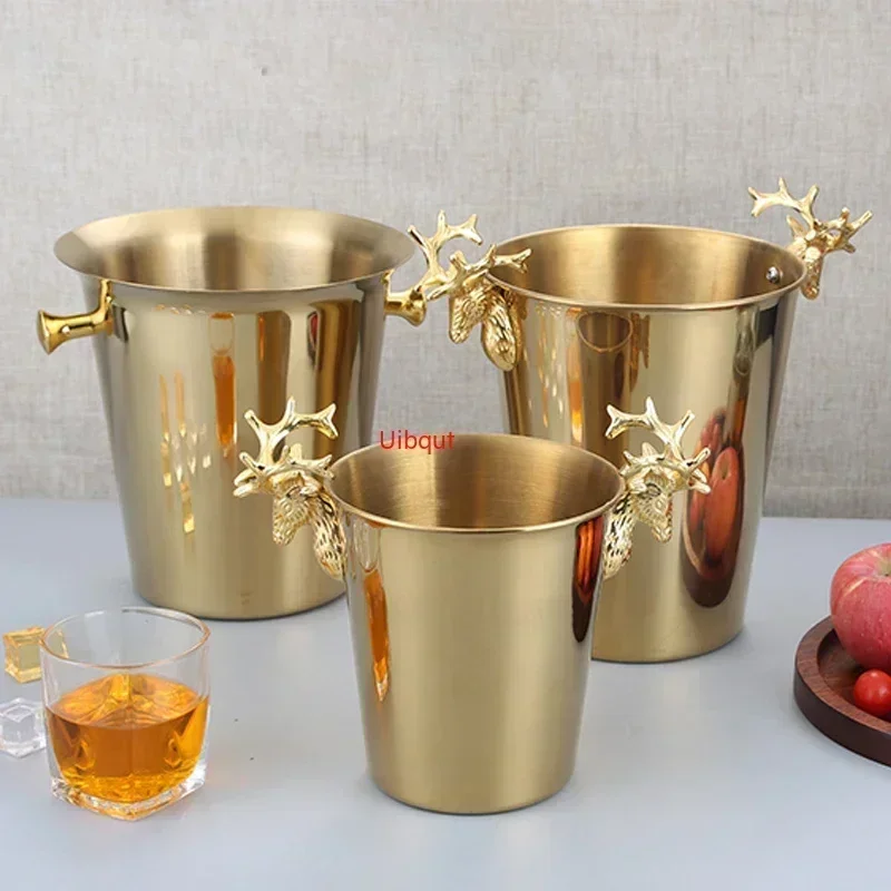 KTV Wine Chiller Bottle Cooler Beer Chiller Ice Barrel Silver Gold gold European style champagne barrel deer head ice bucket