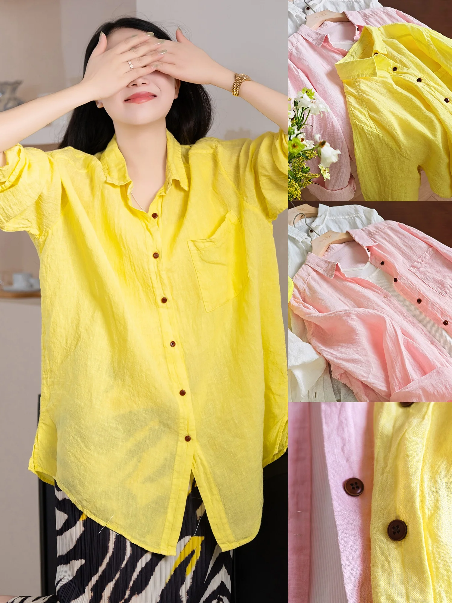

Casual Linen Shirt Women's Loose Fit Breathable Slimming Long Sleeve Button up Casual Wear Versatile Comfortable Shirt