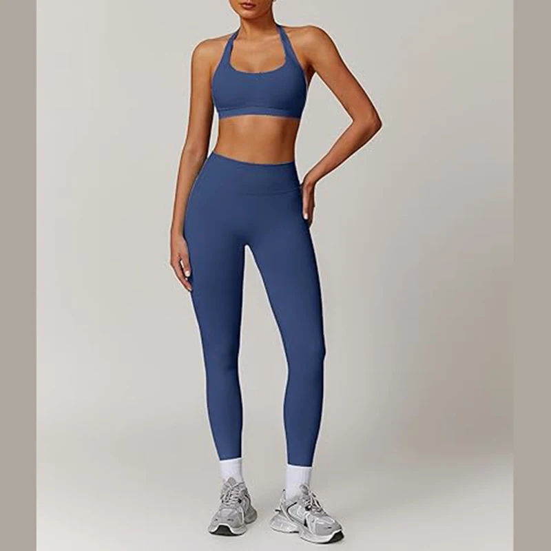 กางเกงเลกกิ้งยกกระชับสะโพกสำหรับผู้หญิง 2 ชิ้น พร้อมสปอร์ตบราแบบกระชับสูง