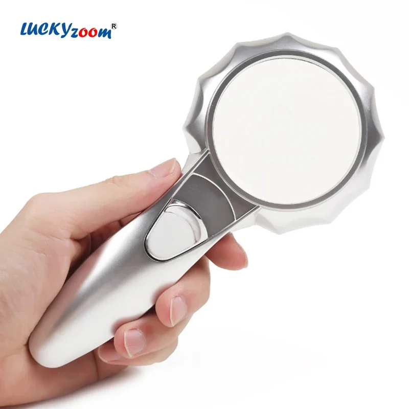 

Handheld 7X Illuminated Magnifier 6 Ring LED Lights Magnifying Glass for Reading Books Portable Elderly Old Man Hand Lupa