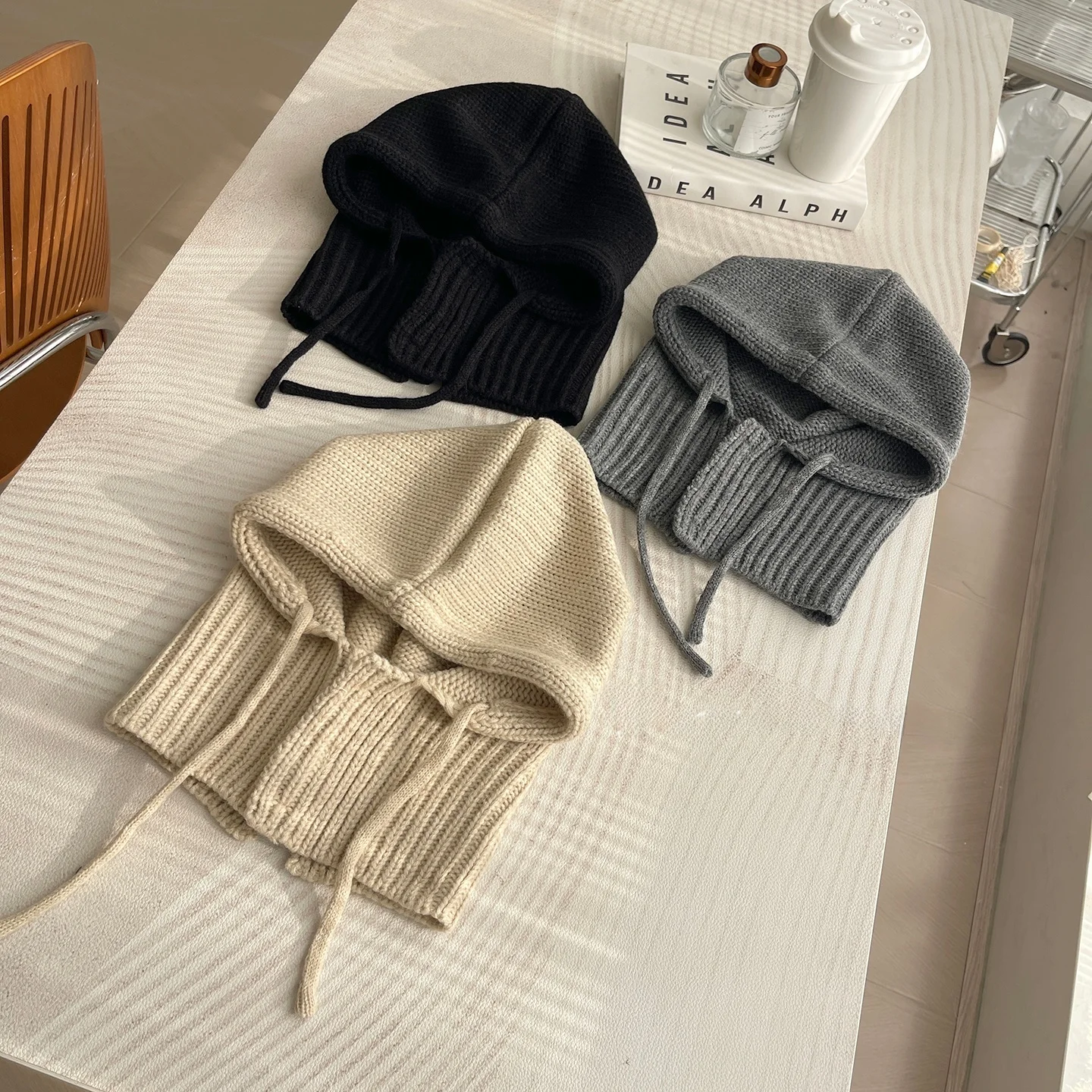 

Practical Knitted Hat with Hood Integrated Commuting Warmth Versatile Belted Hat for Winter Color Korean Style