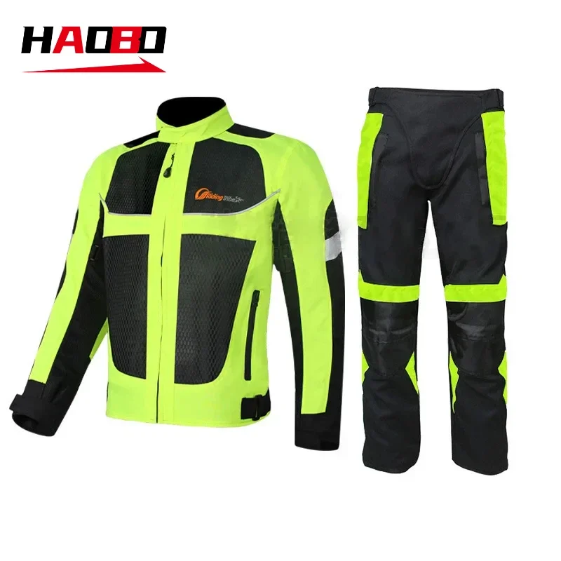 Motorbike Reflective Night Clothes Waterproof Jacket Motorcycle Protective Gear Pads Jackets Riding Racing Pants Clothing