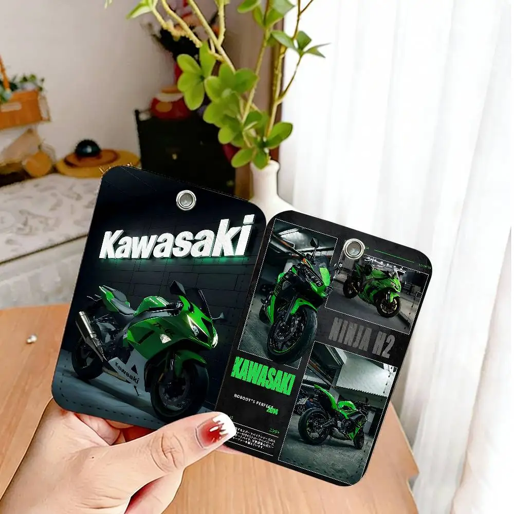 Cool K-kawasakis Motorcycle PU Soft Leather Rectangular Key Card Holder Induction Elevator Protection Cover Youth Faion Accory
