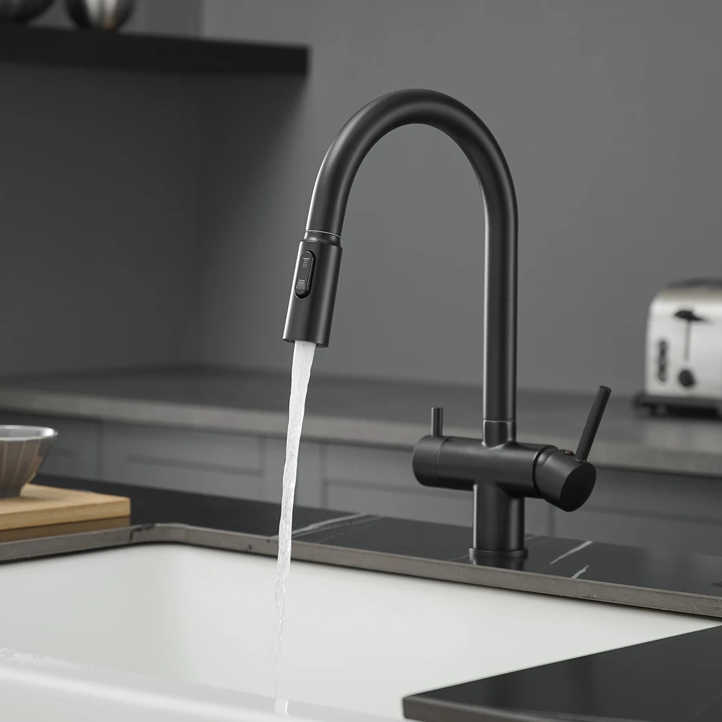 Brushed Nickel Pull Out Filter Kitchen Faucets Quality Brass Hot Cold Kitchen Sink Mixer Tap 3 Ways Pure Water Kitchen Faucet