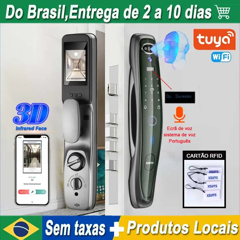 Tuya Smart, Fechadura de Porta 3D com Reconhecimento Facial, Monitor de Câmera, Segurança, Desbloqueio Inteligente por Impressão Digital, Senha,