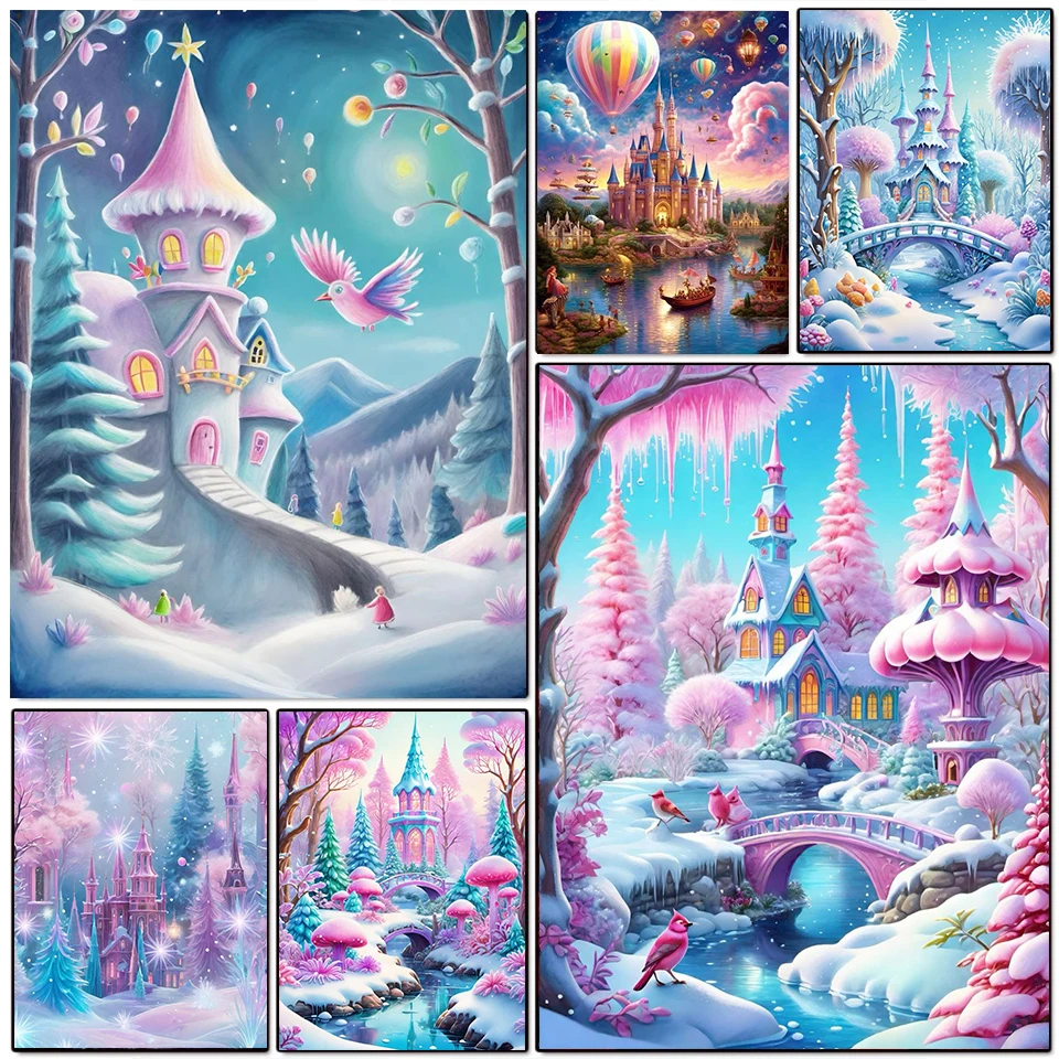 Pittura diamante castello Kit rotondo quadrato completo Incolla diamante ricamo fatto a mano mosaico fai da te decorazione della casa regali per bambini