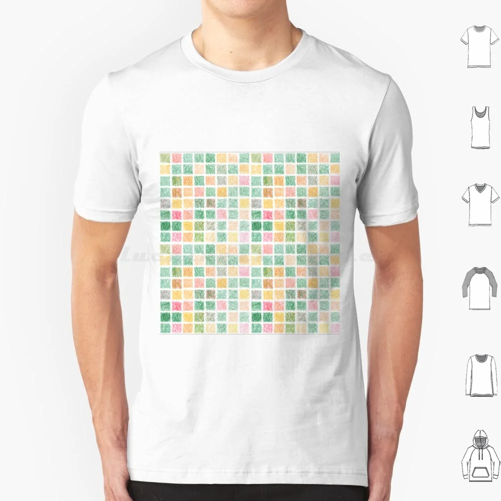 Scribbly Squares-Green And Yellow T Shirt Big Size 100% Cotton Green Yellow Green And Yellow Abstract Pattern Abstract Art