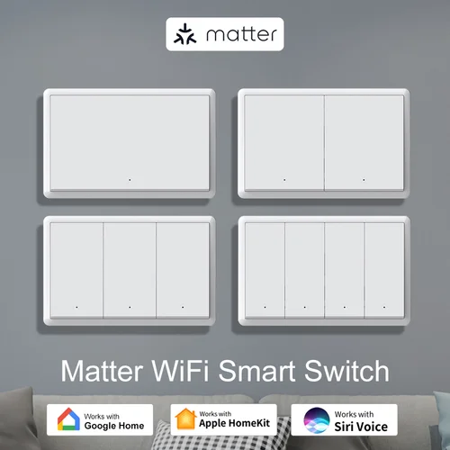 Imagen 1 del producto Smart Life Matter-interruptor de luz WiFi, sin cable neutro y cable neutro, pulsador estadounidense, interruptor de pared físico para Alexa, Google Home, Tuya