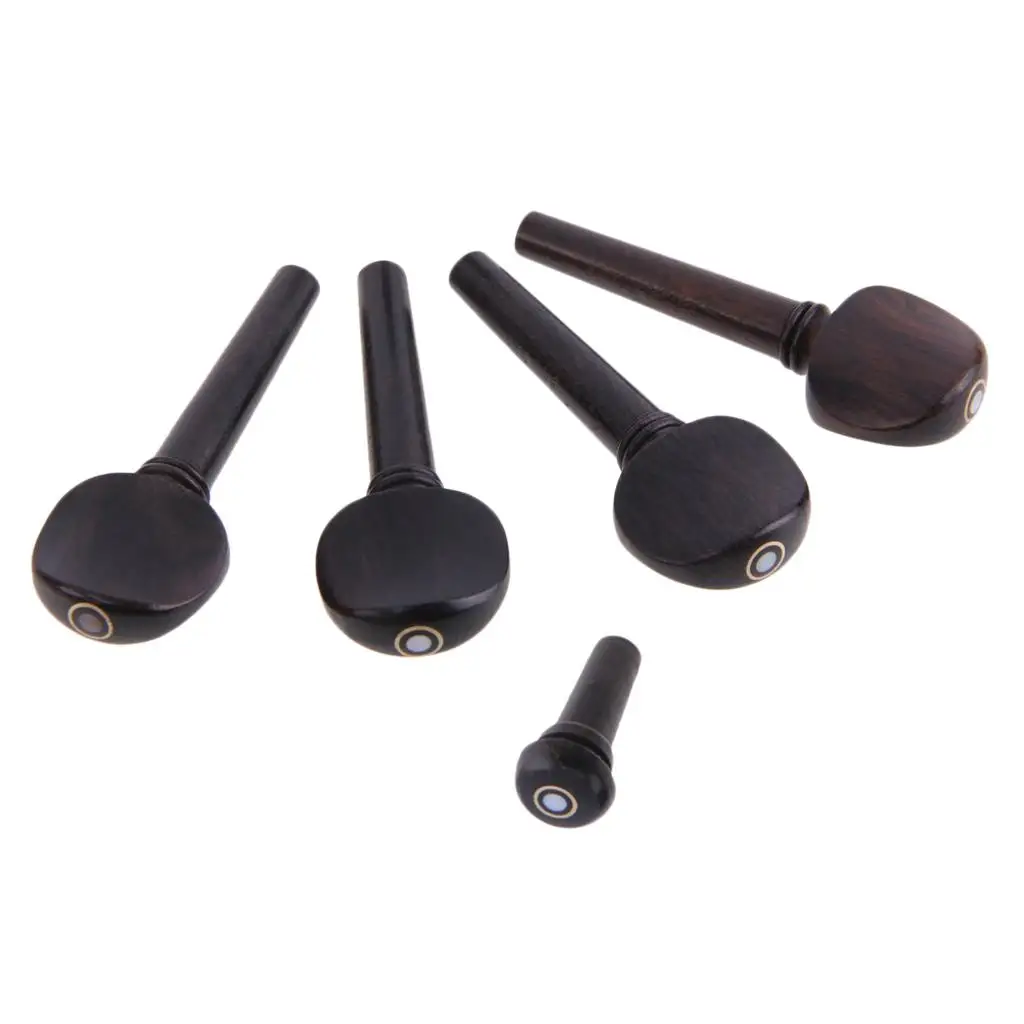 4/4 Size Ebony Wood Violin Pegs Endpin Set Handcrafted Tuner Pegs for Violin Accessories and Parts Upgrade