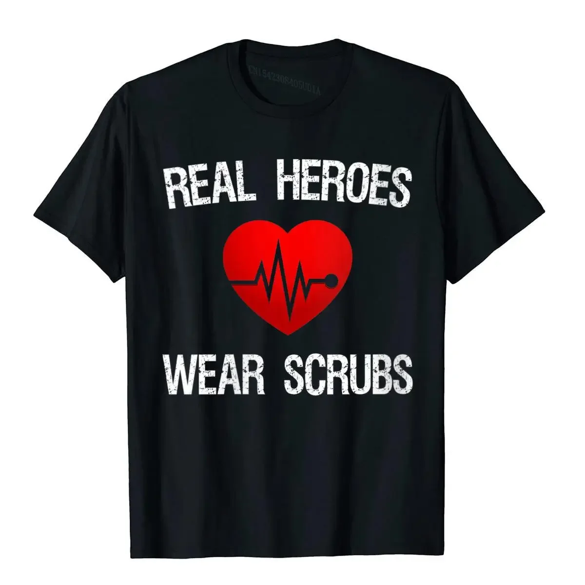 Womens Real Heroes Wear Scrub Funny Nurse Crewneck T-Shirt Classic Men's T Shirts Cotton Tops & Tees Simple Style