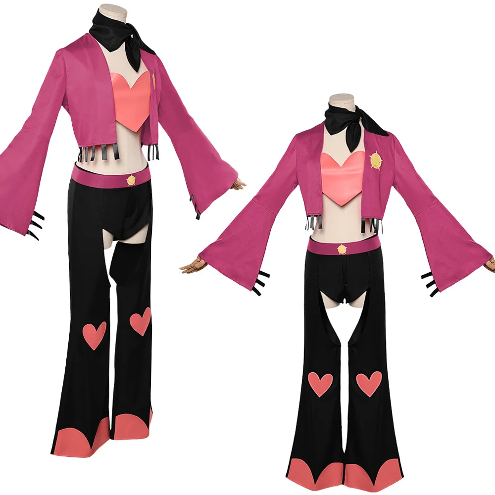 Hell Inn Angel Dust Cosplay Costume Suit Red Jacket Coat Pink Heart Top Hat Headwear Outfits Halloween Carnival Party Clothes - view 2