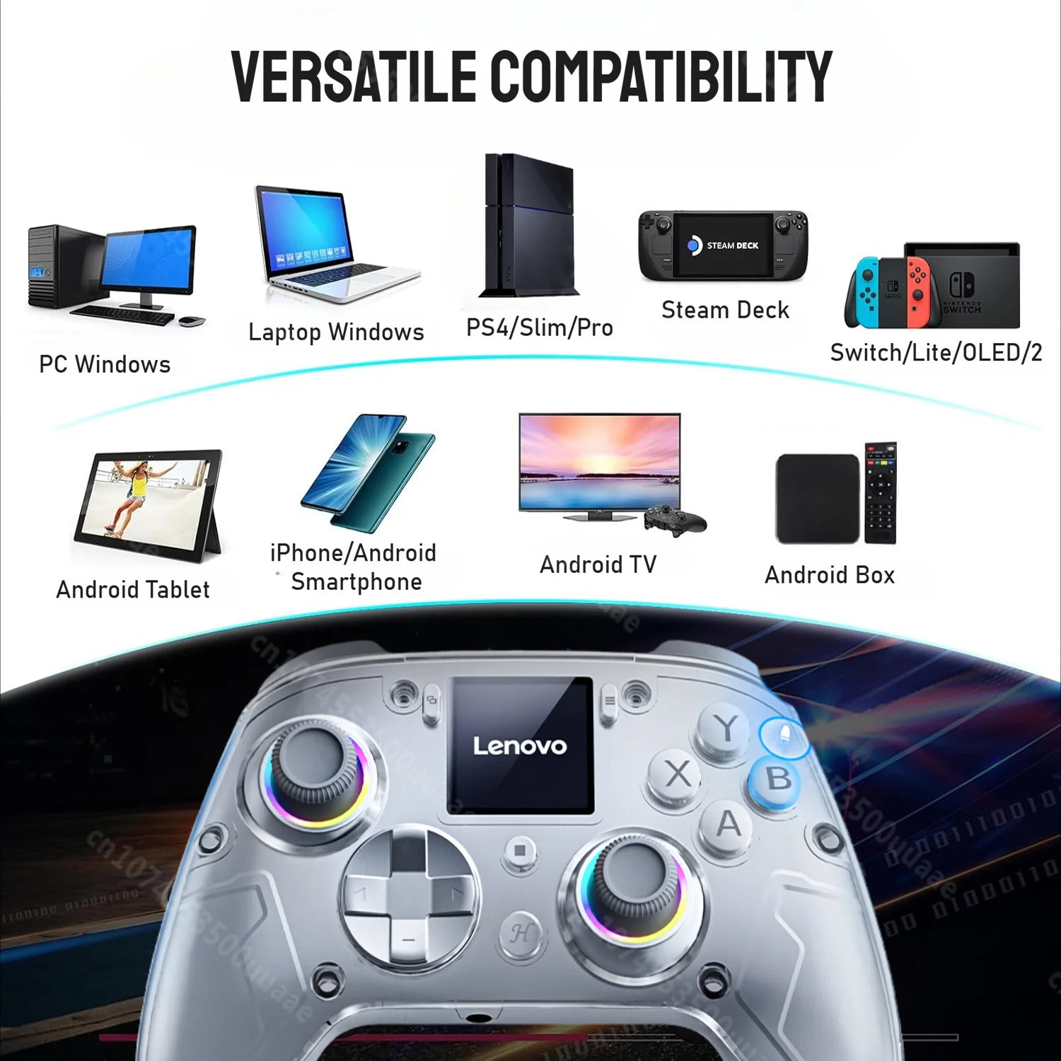 لينوفو X01 1.44 بوصة شاشة ذكية وحدة تحكم لاسلكية 3 طرق للتبديل PS4 IOS أندرويد PC TV برمجة زر خلفي غمبد