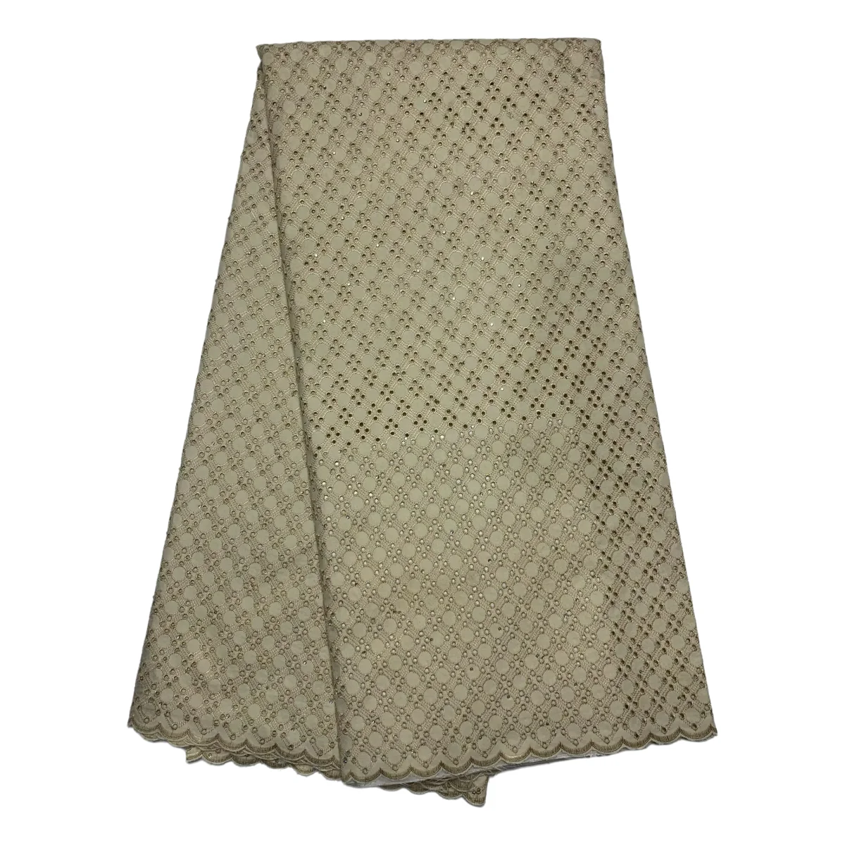 ไนจีเรียลูกไม้ผ้าฝ้ายเจ้าสาวแอฟริกัน Rhinestones ผ้าหัตถกรรมสําหรับชุดราตรีผ้าวัสดุ