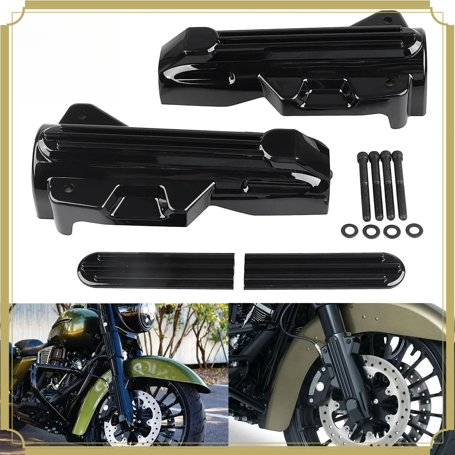 

Motorcycle Upper Fork Slider Accents Lower Cover Black For Harley 14- 2023 Touring Electra Glide Road King FLHR FLHTK FLHX FLHXS
