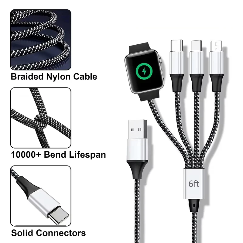 4 In 2 Multi USB Multi iWatch Charger Cable Fast Charge To  for  Android iPhone IOS 16/15 Type C Charger Magnetic Series 8 7