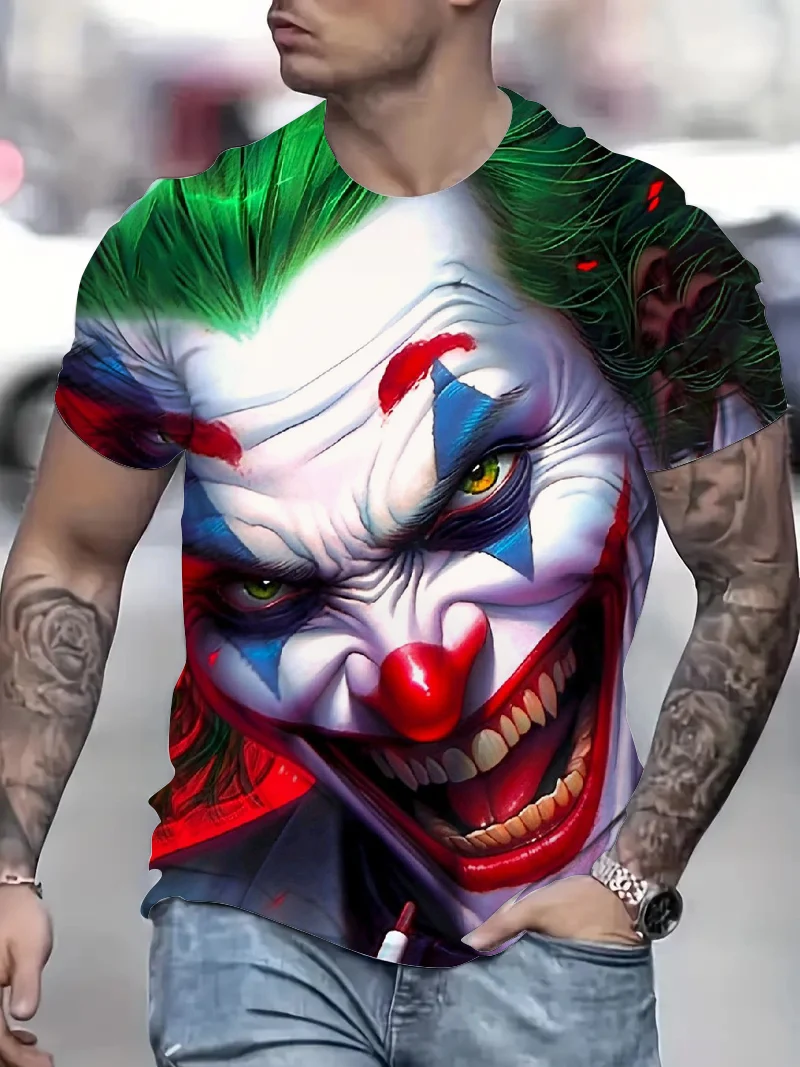 

2024 Men's Summer 3d Clown Print T-Shirt Street Trend Hip Hop Short Sleeve Men's clothing Oversized t-shirt graphic t shirts