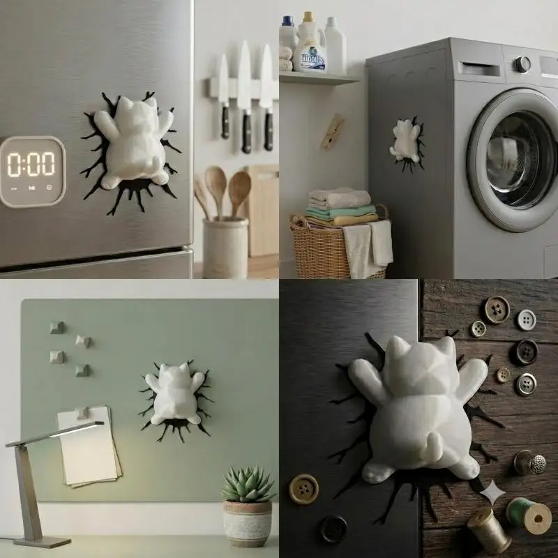 Aimant de réfrigérateur 3D créatif en forme de chat de dessin animé, décor adhésif durable pour voiture, réfrigérateur, casier, bureau, cadeau de vacances