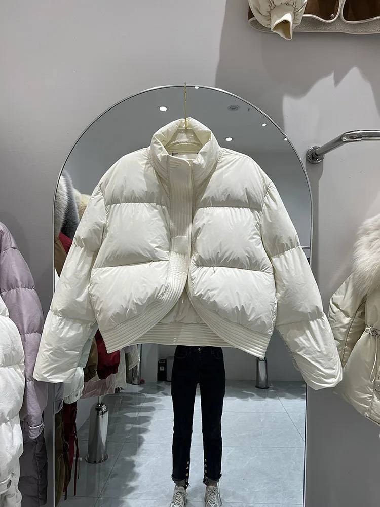 

2023 New Winter Women Soft Puffer Jacket Warm Stand Collar Parka Female Windproof Snow Outwear White Duck Down Coat