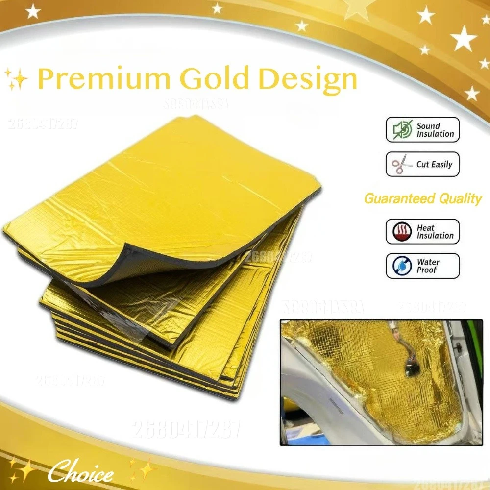 10mm 1/5/10Sheets Gold Design Sound Deadening Heat Insulation Mat Noise Reduction Mat Thermal Barrier Cotton for Car and Home