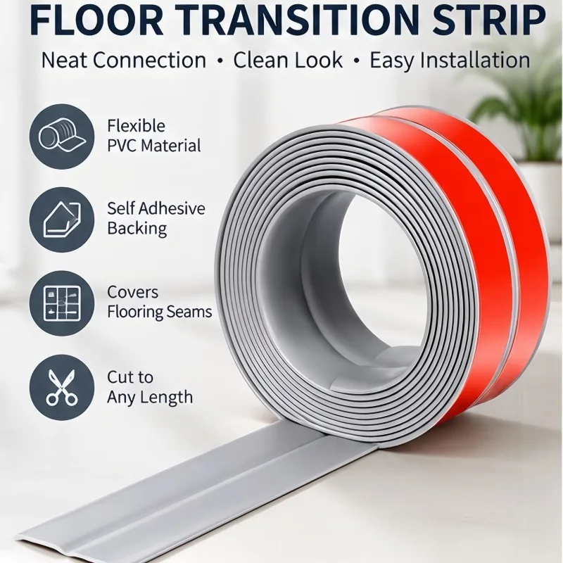 1PC 3Meters/118.11IN PVC Self Adhesive Floor Transition Strip Flexible Seam Cover Trim for Tile Wood Laminate Flooring