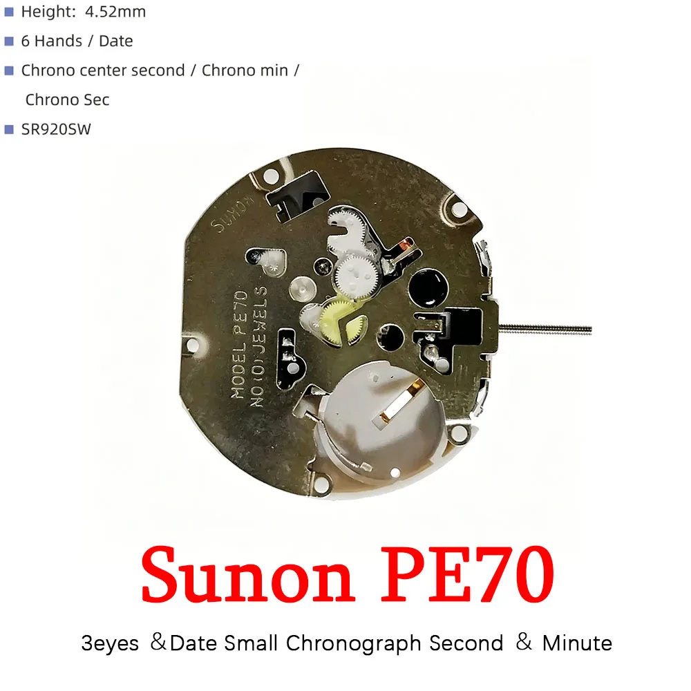 Sunon PE703 Quartz Movement 3 Hands With 3 Eyes Date Display Multi Chronograph Small Second Minute Watch Core